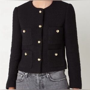 Mango Tweed Jacket with Pockets in Black - Size XXS